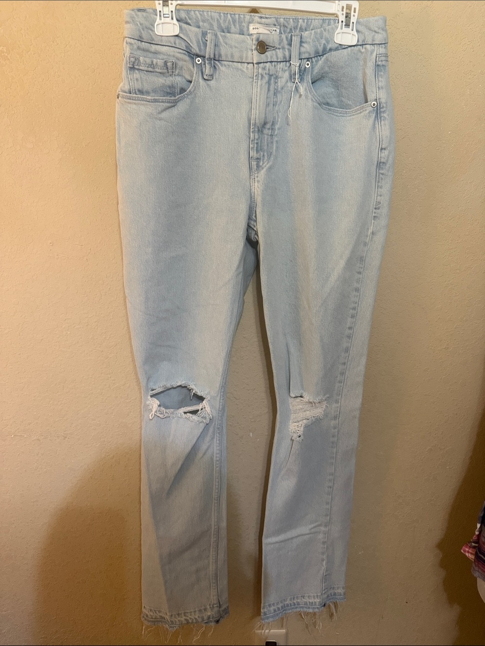 Good American indigo Blue Straight-Leg Distressed Jeans